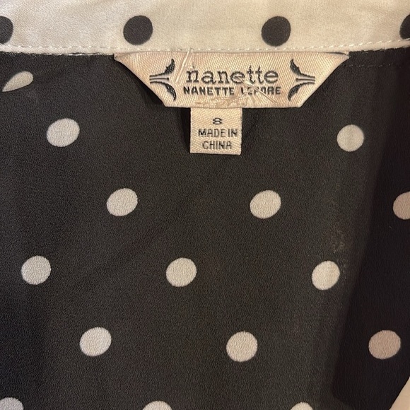 Nanette Lepore Sz 8 black and white polka dot shirt dress with contrasting cuffs - Picture 5 of 6